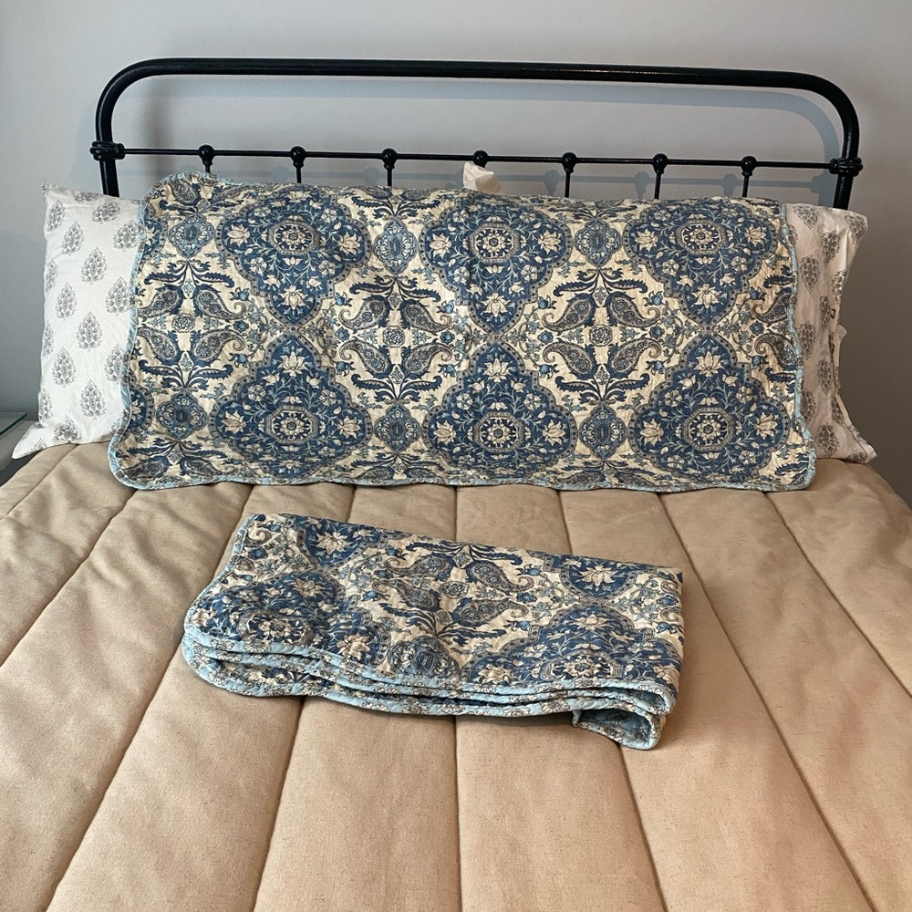 Waverly Blue and Cream Decorative King Quilted  Sham Pillow Set